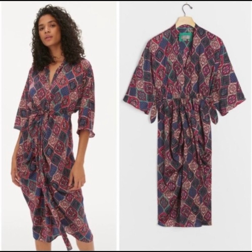 Anthropologie Miska Gathered Purple Midi Dress